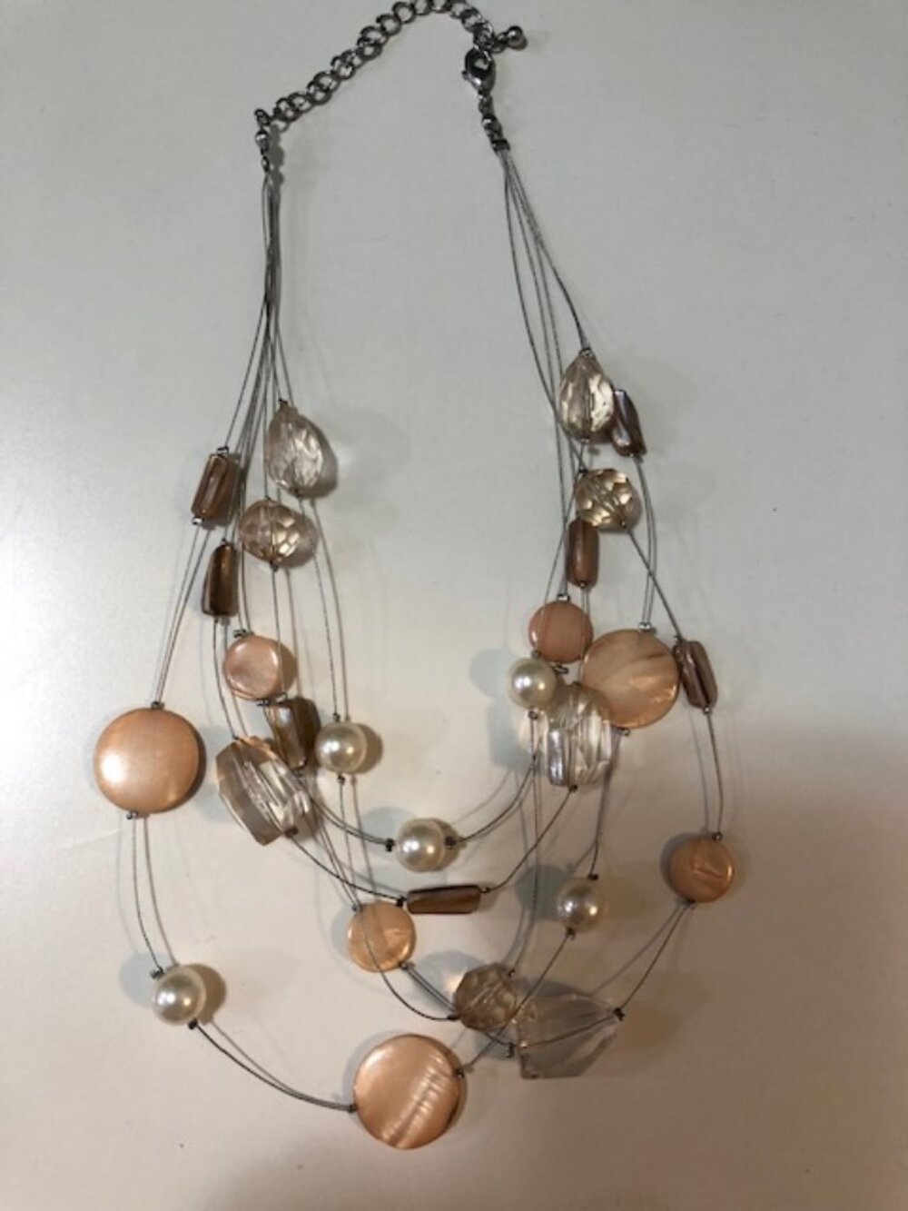 Elegant Multi-Layer Necklace – Neutral Tones with Faux Pearls